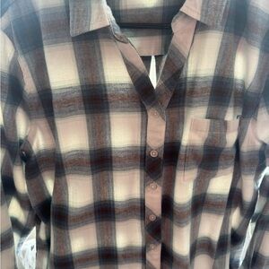 Weatherproof Vintage Women’s Plaid Button-Up Shirt - Brown and Cream
